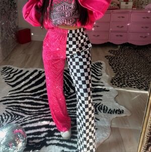 Pink Zebra and Checkered Pants